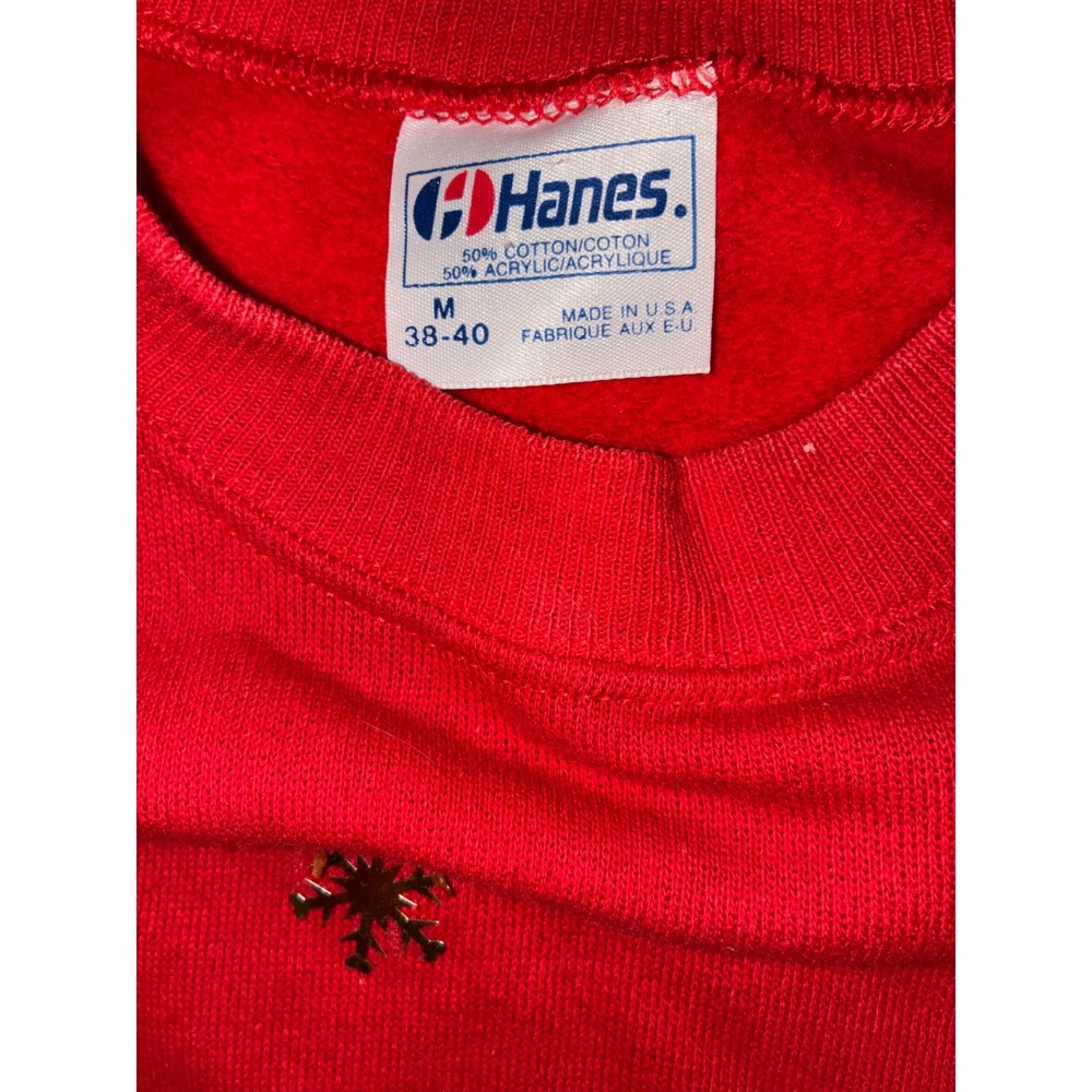 Vintage Hanes Christmas Tree Sweatshirt Red Ugly Holiday Pullover Medium USA - Picture 3 of 10